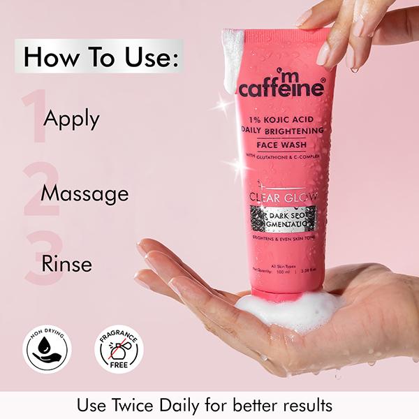 Mcaffeine Clear Glow 1% Kojic Acid Daily Brightening Face Wash with Glutathione 100 ml - Face Wash & Cleansers
