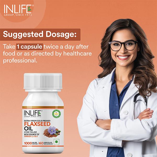 INLIFE Flaxseed Oil 500 mg Veg Capsules 60's - Omega Fish Oil Fatty Acids