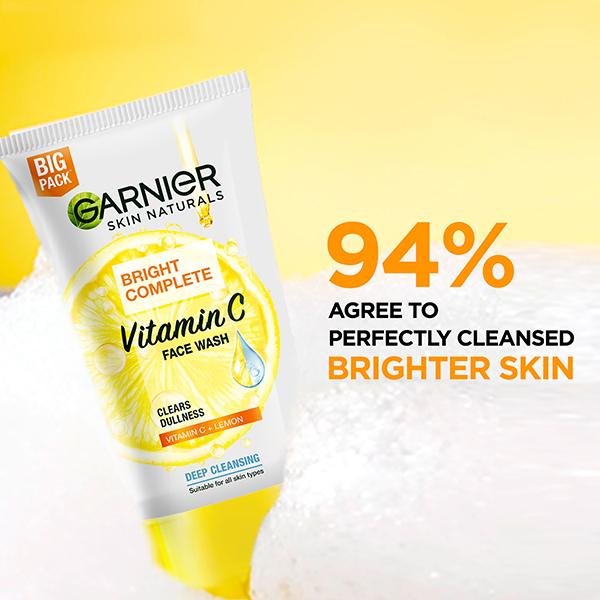 Garnier Bright Complete VITAMIN C + Lemon Deep Cleasing Facewash 150gm - Face Washes