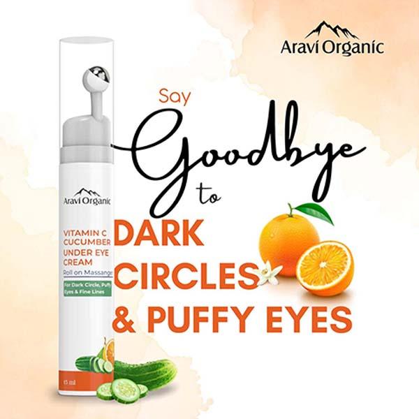 Aravi Organic Vitamin C and Cucumber Under Eye Cream Roll On For Dark Circles and Puffy Eyes 15 ml - Under Eye Creams & Serums