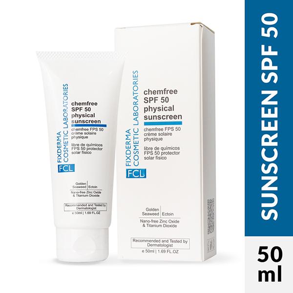 Netmeds | Fixderma Cosmetic Laboratories Chemfree Physical Sunscreen SPF 50 Mineral Sunscreen 50 ml
