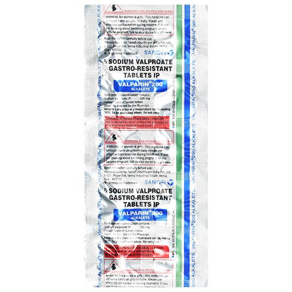 Valparin Alkalets 200mg Tablet 10'S - Epilepsy/Convulsion-Ant