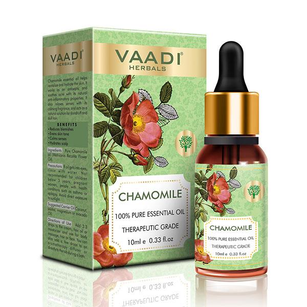 Vaadi Herbals Chamomile Essential Oil - Reduces Blemishes, Evens Skin Tone - Relieves Stress, Better Sleep - 100% Pure Therapeutic Grade 10 ml - Essential Oils