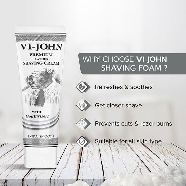 VI-John Premium Lather Shaving Cream with Moisturizers for Extra Smooth Shave 91 gm - Shaving Creams