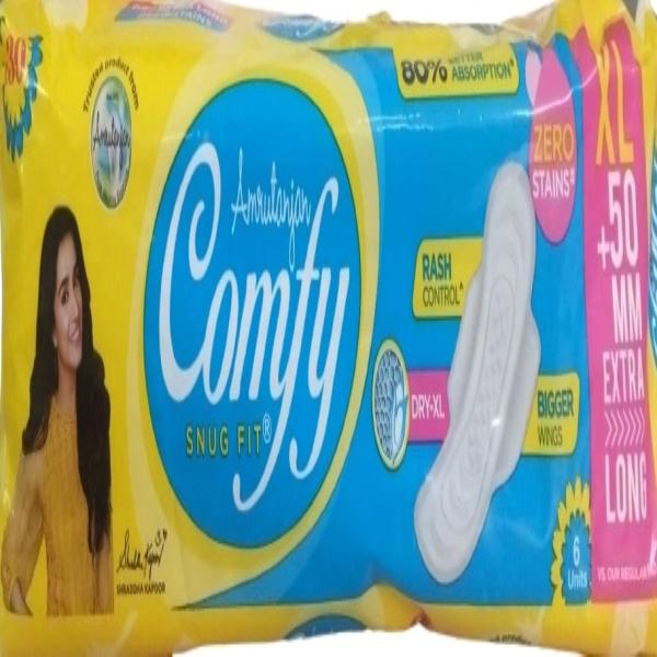 Netmeds | Amrutanjan Comfy Snug Fit Sanitary Pads - Dry XL 6's
