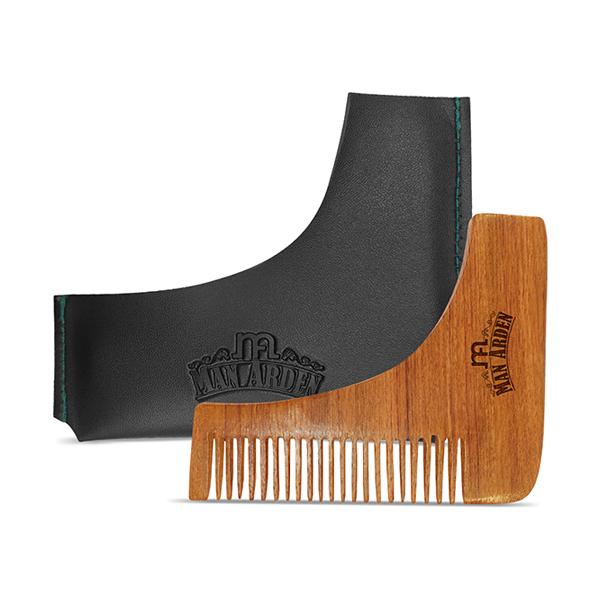 Man Arden Neem Wooden L Shaped Beard Comb with Rich Leather Pouch 1's - Beard Comb