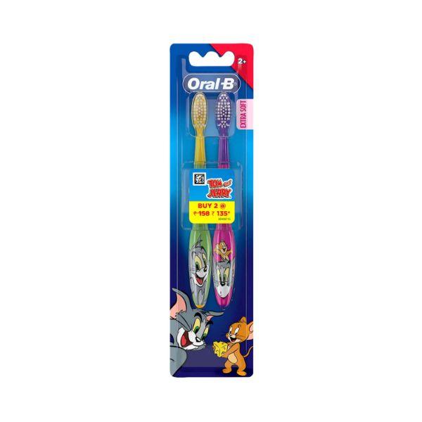 Oral B Kids Toothbrush, Tom & Jerry, Extra soft bristles and easy to hold handle (Age 2+) 2's - Toothbrushes