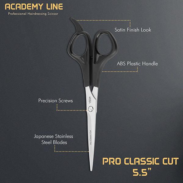 Vega Professional Pro Classic Cut 5.5' Academy Line Hairdressing Scissor (VPVSC-30) 1's - Grooming Kits
