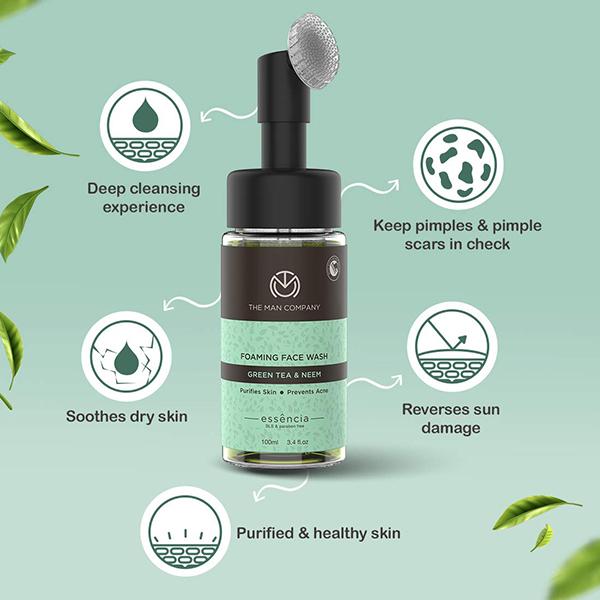 The Man Company Green Tea Foaming Face Wash with Neem Purifies Skin Prevents Acne 100ml - Face Wash & Cleansers
