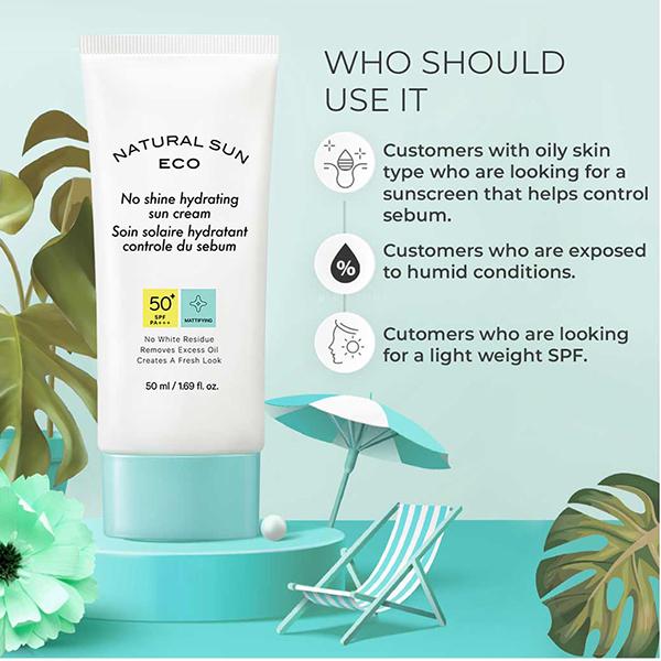 The Face Shop Naturalsun Eco No Shine Hydrating SPF 50+ PA+++ Mattifying Sun Cream 50ml - Face Sunscreen