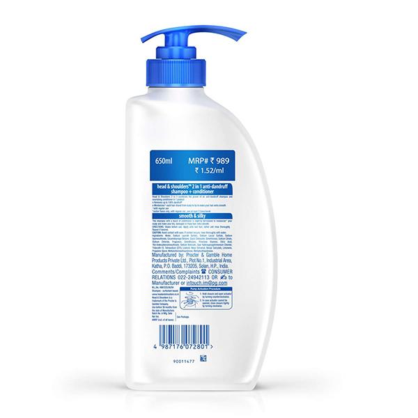 Head and Shoulders 2-In-1 Smooth and Silky Anti Dandruff Shampoo + Conditioner 650ml - Shampoos