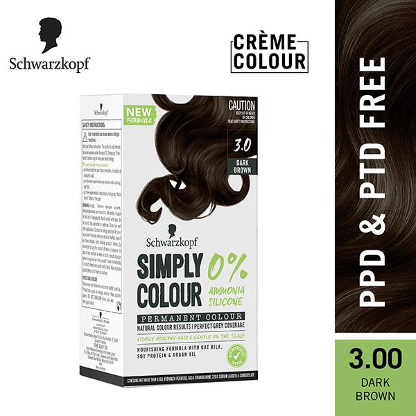 Schwarzkopf Simply Colour Permanent Hair Colour For 100% Grey Coverage - 3.00 Dark Brown 142.5ml - Crème
