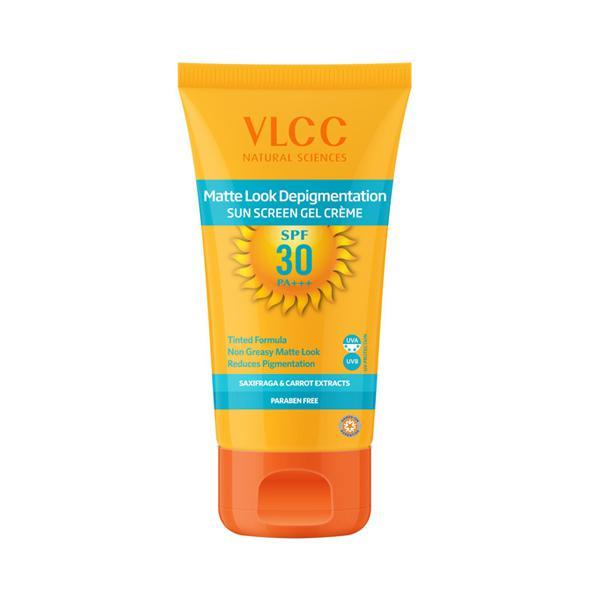 Netmeds | VLCC Matte Look Depi gmentation SPF 30 Pa+++ UVA UVB Sun Screen Gel Creme Saxifraga & Carrot Extract 125 gm