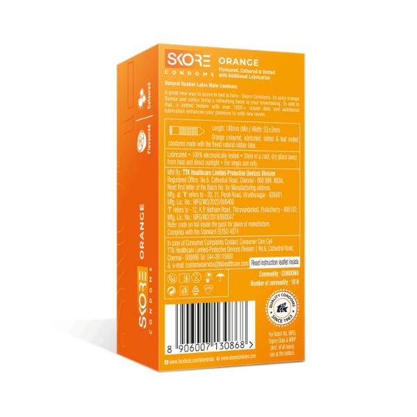 Skore 1500+ Raised Dots Condoms - Orange 10's - Plain/Flavoured Condoms