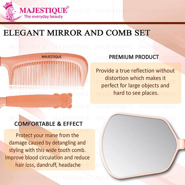 Majestique Elegant Mirror and Comb, Heat Resistant Detangling Comb, Hand Mirror - 2Pcs/Multicolor 1's - Hair Combs