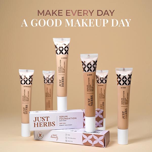 Just Herbs Serum Foundation Dewy Finish SPF 30 + Rosehip+ Rice Starch 04-Natural 20gm - Foundation