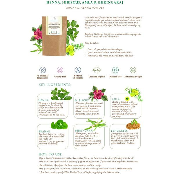 Precious & Nature'S Certified Organic Henna Powder with Henna Hibiscus Amla and Bhringaraj 200 gm - Henna