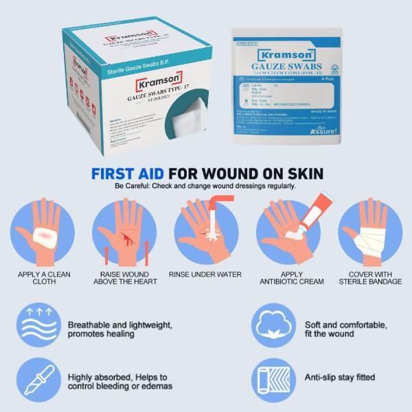 Wellness Kramson Gauze Swab (7.5 Cm x7.5 Cm x 12 Ply) 4's - Cotton Wool & Swabs