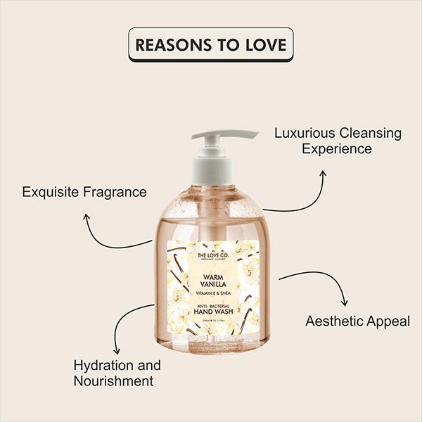 The Love Co. Warm Vanilla Hand Wash For Moisturized Hand - Gentle Cleanser for Soft Hands - Liquid Hand Soap Suitable for Sensitive Skin 300 ml - Hand Wash & Soaps