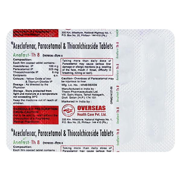 ANAFAST TH 8 Tablet 10's - Pain relief-Nsa
