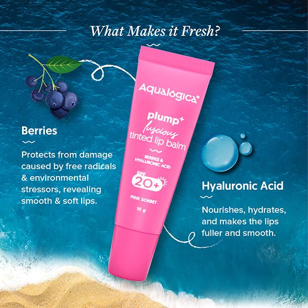 Aqualogica Pink Sorbet Plump + Luscious Tinted Lip Balm With Berries And Hyaluronic Acid 10 gm - Lip Balms