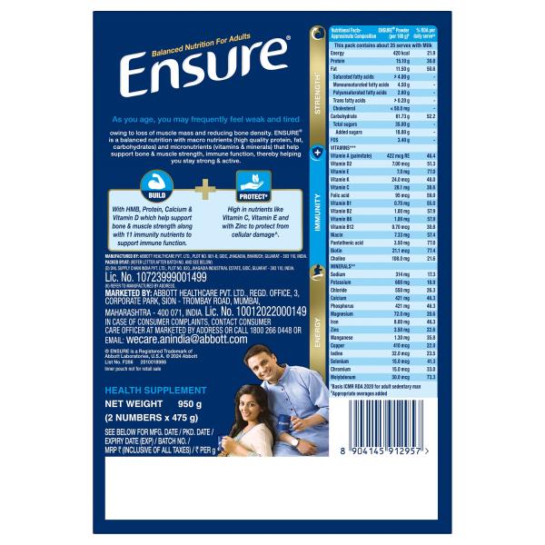Ensure Nutritional Powder - Chocolate Flavour 950 g (Refill Pack) - Daily Health Drinks