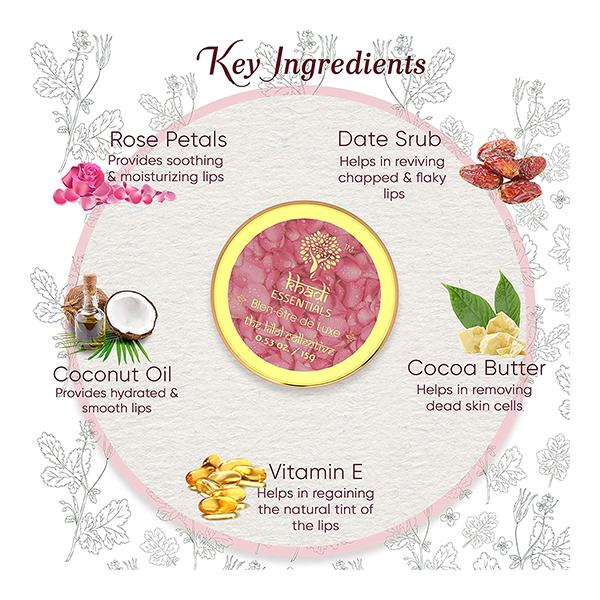 Khadi Essentials Lip Scrub - Rose Petals & Dates 15 gm - Lip Scrubs