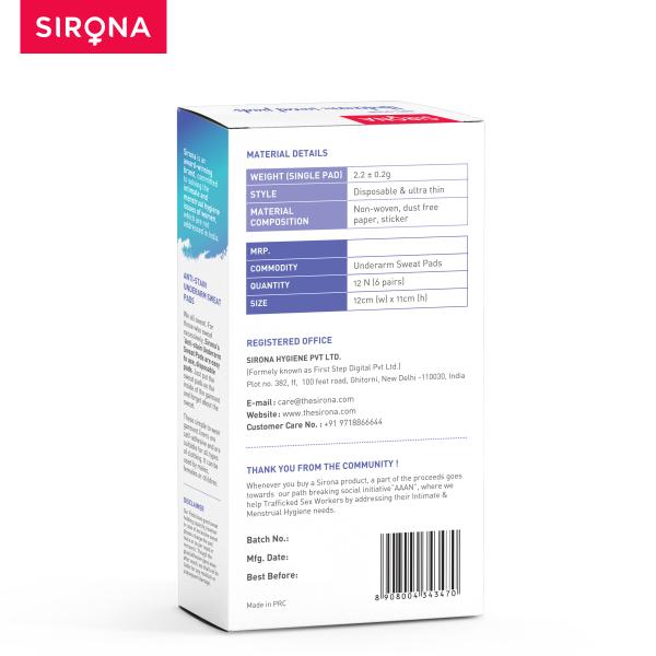 Sirona Under Arm Sweat Pads 12's - Intimate Care