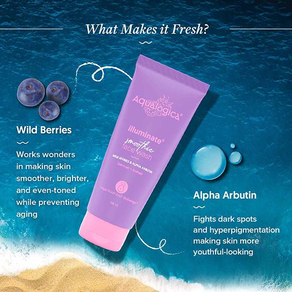 Aqualogica Illuminate + Smoothie Face Wash With Wild Berries And Alpha Arbutin 100 ml - Face Washes