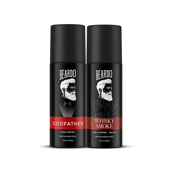 Netmeds | Beardo Godfather 150ml and Whisky Smoke 120ml Perfume Body Spray for Men Combo 1's