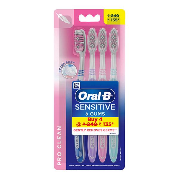 Netmeds | Oral-B Sensitive & Gums Pro Clean Toothbrush 4's