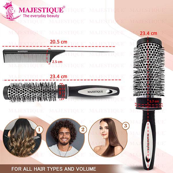 Majestique Two Blow Dry Hair Roller Brushes and Tail Comb, Blowout Hair Styling 3's - Hair Brushes