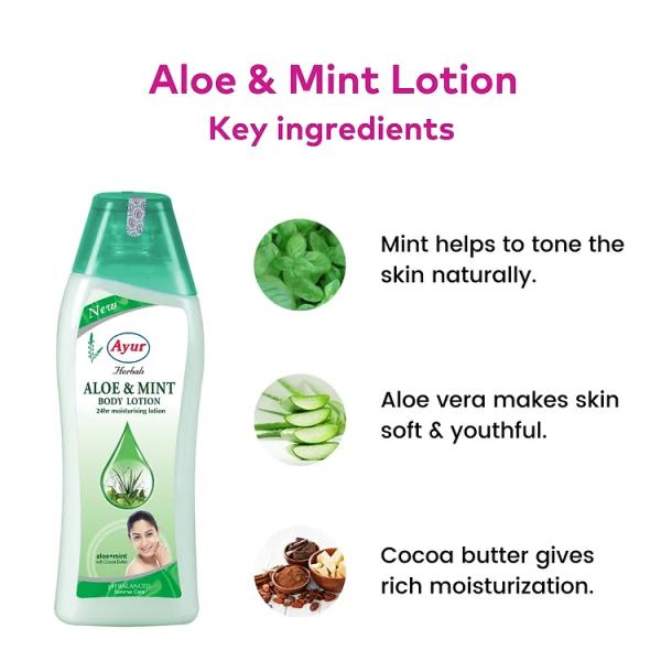 Ayur Herbals Aloe & Mint Body Lotion 200 ml - Personal Care (Ayush)