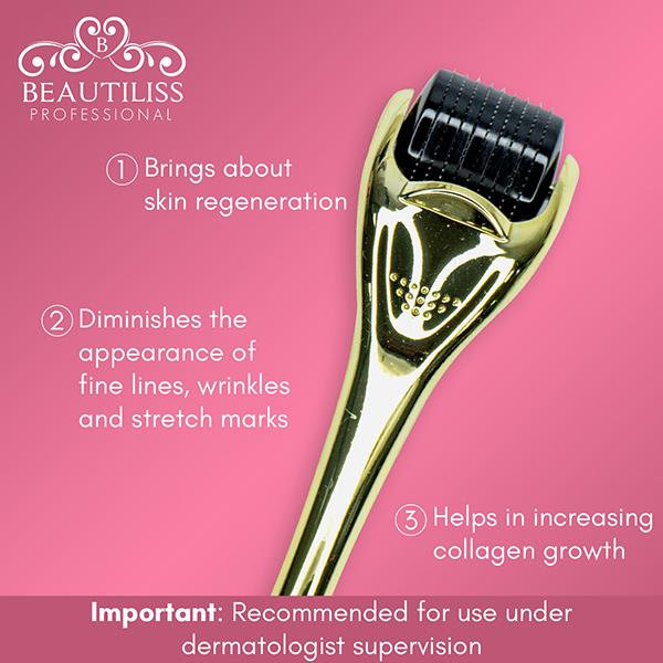 Beautiliss Professional Derma Roller Gold with 540 Needles 0.5 mm 1's - Derma Rollers