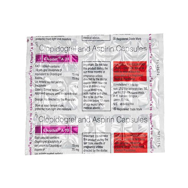 CLOPILET A 75 Capsule 15's - Blood Clot-Ant