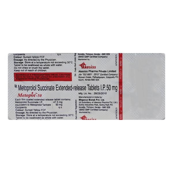 Metopot 50mg Tablet 10'S - Hypertension-Bet