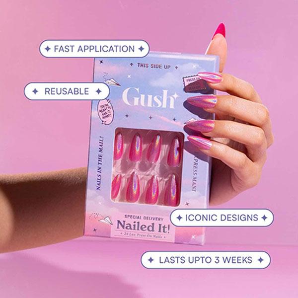 Gush Beauty Nailed It Reusable Luxury Press On Nails With Application Kit Brown Cat Eye - Small to Medium Squoval 1's - Nail Art