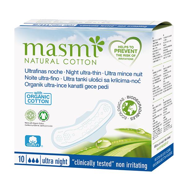 Masmi Natural Cotton Sanitary Pads - Ultra Night (Wings) 10's