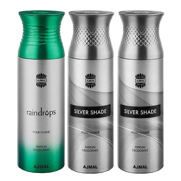 Ajmal Raindrops Silver Shade Silver Shade Deodorant Spray (Pack of 3) 200 ml - Perfumes (Edt/Edp)