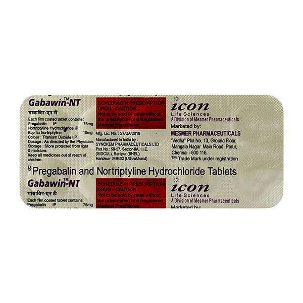 Gabawin NT 75mg Tablet 10'S - Neuropathic Pain-Dru