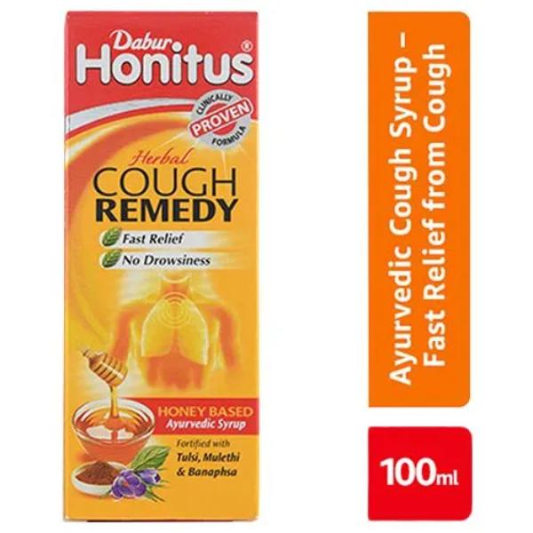 Netmeds | Dabur Honitus Herbal Cough Remedy With Tulasi,Mulethi & Banasphsa Syrup 100 ml