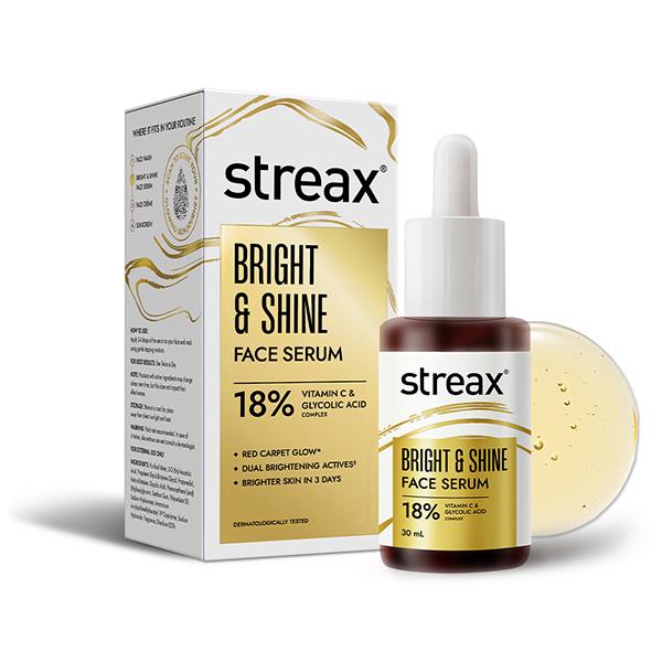 Netmeds | Streax Bright & Shine Face Serum 10% Vitamin C Serum & 1% Glycolic Acid 30 ml