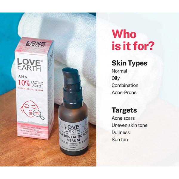 Love Earth AHA 10% Lactic Acid Serum With Organic Carrot Root & Hyaluronic Acid 30 ml - Face Moisturizers