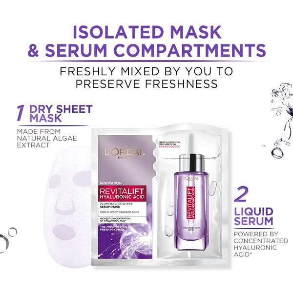L'Oreal Paris Revitalift Hyaluronic Acid Fresh Mix Serum Sheet Mask Pack of 5 Combo 165 gm - Face Serum