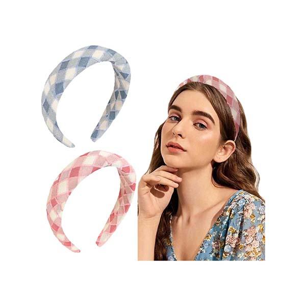 Netmeds | Majestique Padded and Wide Headbands, Puffy Sponge, Check Printed Vintage Hair Accessories 2's