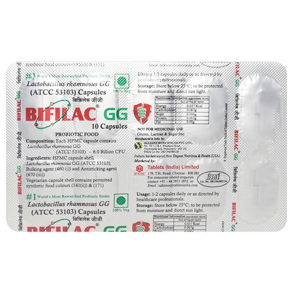 BIFILAC GG Sugar free & Gluten free Capsule 10's - Supplements-Sup