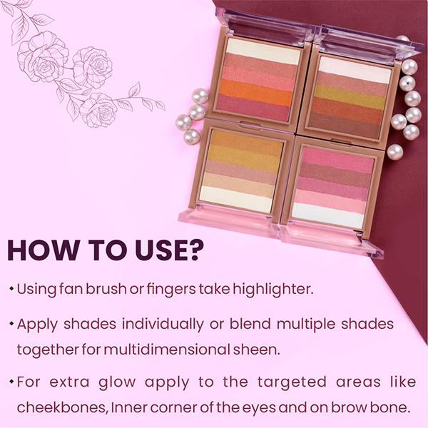 Half N Half Glow Brick Multi-Use Baked Highlighter with 5 Highlighting Shades, Peachy Cream 02 7.5 g - Highlighters & Illuminators
