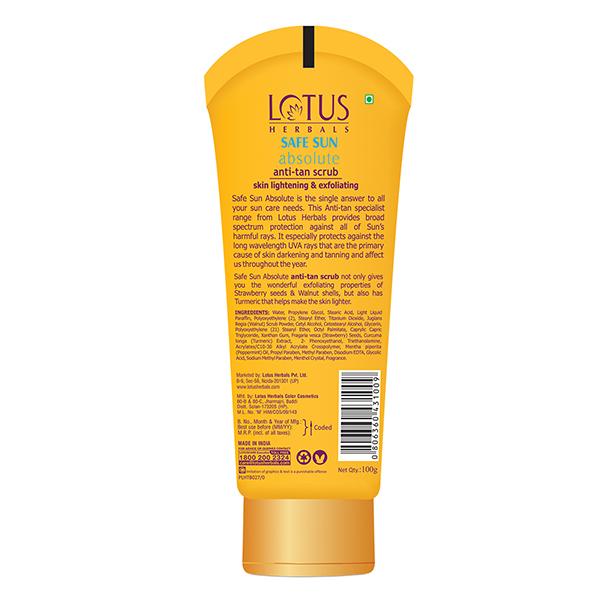 Lotus Herbals Safe Sun Absolute Anti-Tan Scrub 100 Gm - Scrubs & Exfoliants
