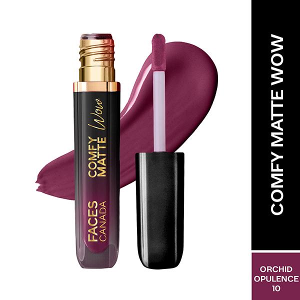 Netmeds | Faces Canada Comfy Matte Wow Liquid Lipstick - Orchid Opulence 10, One Swipe Application 3.8 ml