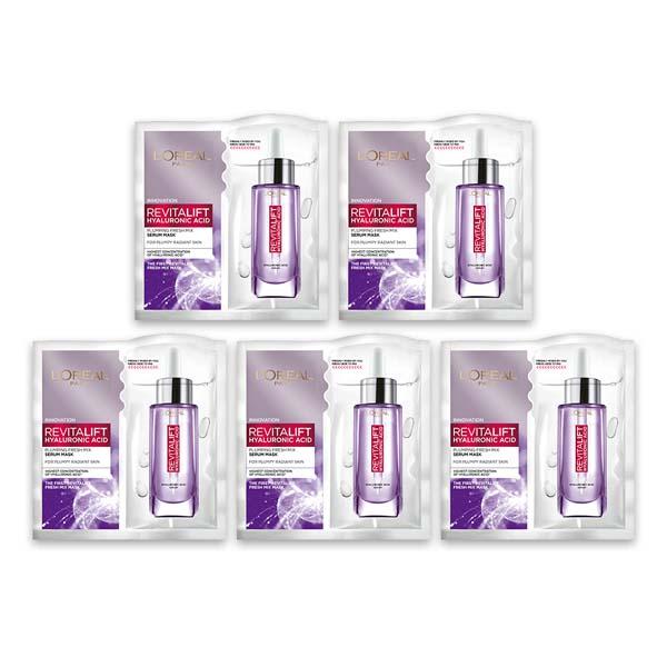 L'Oreal Paris Revitalift Hyaluronic Acid Fresh Mix Serum Sheet Mask Pack of 5 Combo 165 gm - Face Serum